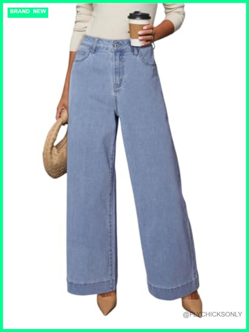 High Waisted Wide Leg Jeans Stretch Denim Loose Fit Casual Pants